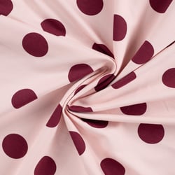 Tissu Sweat léger envers gratté pois Bordeaux sur fond Rose pâle