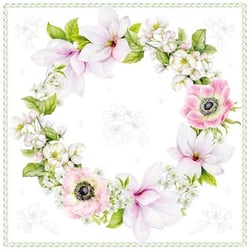 Lot de 4 serviettes en papier découpage collage 33 cm COURONNE DE FLEURS FL 208
