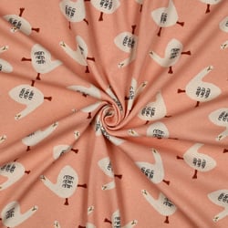 Tissu Jersey cotêlé Bio Jennifer Bouron oies sur fond Rose saumon