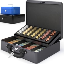 Caisse à Monnaie Professionnelle 30x25x9cm- Coffret Monnaie Acier- Monnayeur, 2 clés, Compartiments à monnaie- Poignée Robuste- ACROPAQ