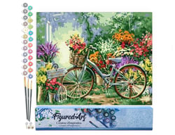 Peinture par Numéro Figured'Art - Fleurs et Vélos - Kit de Loisir Créatif DIY Numéro d'Art Complet - 40x50cm sans châssis en bois