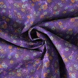 Tissu Coton imprimé  fleuris Azuriia sur fond Violet - Au mètre