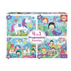 Puzzles progressifs 4 en 1 univers fantastiques - Educa Borras - Bleu