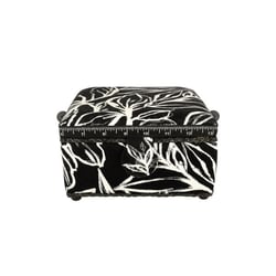 Boîte à couture 20x20x11cm fleurs noires et blanches