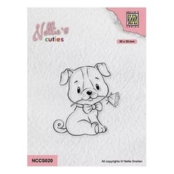 Tampon transparent scrapbooking Nellie's choice CHIEN FLEUR ROSE 020