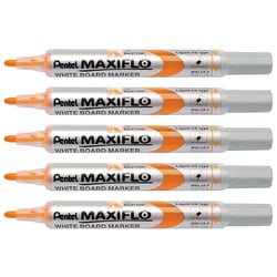 Lot de 5 marqueurs tableaux blancs - PENTEL - Pointe conique 4,0 mm - Orange