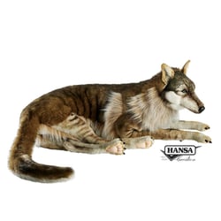 Hansa peluche geante Loup Couché 125cmL - Hansa Peluches Géantes - Beige