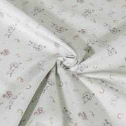 Tissu Piqué de Coton imprimé Eléphants au cirque sur fond Vert menthe clair