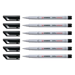 Lot de 6 feutres pour transparents encre soluble pointe fine - STABILO - Noir