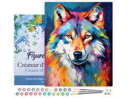 Peinture par Numéro Figured'Art avec Cadre - Loup Coloré Abstrait - Kit de Loisir Créatif DIY Numéro d'Art Complet - 40x50cm toile tendue sur châssis