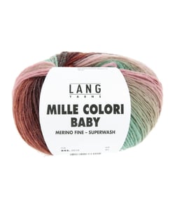 Pelote à tricoter MILLE COLORI BABY – Lang Yarns - 100% laine mérinos extrafine aux mille nuances colorées 0219 - Light Turquoise / Aubergine / Melon