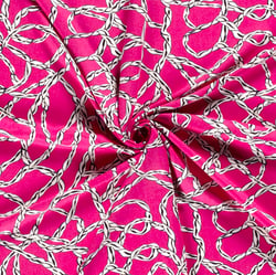 Tissu Viscose Twill Abstrait blanc sur fond Rose fuchsia