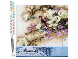 Peinture par Numéro Figured'Art - Magnolias en Fleurs - Kit de Loisir Créatif DIY Numéro d'Art Complet - 40x50cm sans châssis en bois