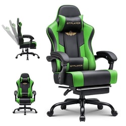 Fauteuil gaming ergonomique - GTPLAYER - noir/vert en PU avec repose-pieds