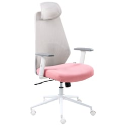 Chaise de Bureau Gris Clair Rose en Maille Accoudoirs Appui-Têtes Hauteur Réglable Base Pivotante Dossier Inclinable
