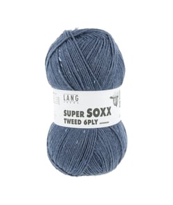 Pelote à tricoter SUPER SOXX TWEED 6 fils - 150 Gr - Lang Yarns : La laine robuste, chaude et élégante 0034 Bleu