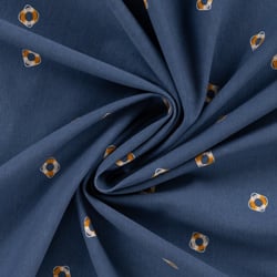 Tissu Jersey Coton imprimé Oscar bouées flottantes sur fond Bleu marine