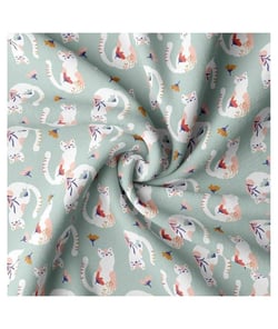 Tissu coton enfant chats blancs de 150 cm de largeur Tachacéladon vendu par 50 cm