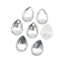 20 PERLES Strass Cabochon Goutte Strass Transparent 14 x 10 mm Acrylique à coller - Dos Argenté