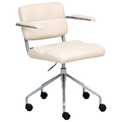 Chaise de Bureau Blanc Cassé en Cuir PU Pivotante et Réglable avec Accoudoirs Style Traditionnel