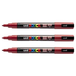 Lot de 3 marqueurs permanents à encre pigmentée - POSCA - Pointe ronde 1,5 mm - Rouge foncé