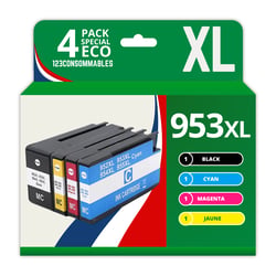 123CONSOMMABLES - 953XL - Pack de 4 Cartouches d'encre compatibles avec HP Officejet Pro 8715 8710 HP Officejet Pro 7720 7740 8730 8720 8725 8210 - 123CONSOMMABLES