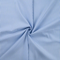 Tissu Popeline de Coton extensible rayé bleu sur fond Blanc