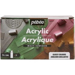 Set de 24 flacons 59 ml - Peinture acrylique PÉBÉO multisurfaces - Couleurs assorties - Fine - Brillant
