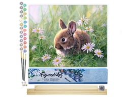 Peinture par Numéro Figured'Art - Lapin et marguerites - Kit de Loisir Créatif DIY Numéro d'Art Complet - 40x50cm toile roulée + châssis en bois à monter