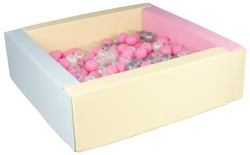 Piscine à balles carrée avec 200 balles - bords 3 couleurs/perle, transparent, rose clair, argent - Velinda