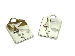 2 Breloques rectangle avec portrait -  visage abstrait 23*14mm argent platine