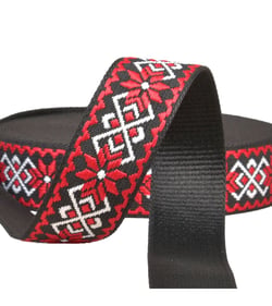 Bobine 14,5m sangle fleurs ethnique 38mm rouge/noir
