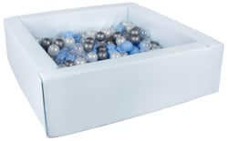Piscine à balles carrée avec 300 balles – bleu (pastel)/perle, transparent, bleu clair, argent - Velinda