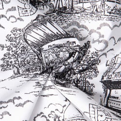 Tissu Toile  de Coton Paris Haussman sur fond Blanc