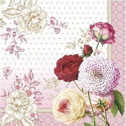 Lot de 4 serviettes en papier découpage collage 33 cm FLEUR ROSE F 703