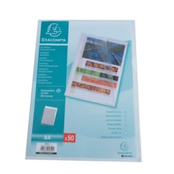 Sachet 50 pochettes coin polypropylène grainé 12/100e - A4 - Cristal - x 10 - Exacompta