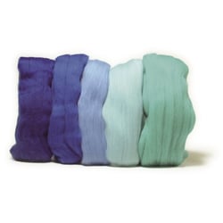 Laine cardée Mérino, extra fine, Teintes bleues, 18 mic, 5  couleurs à 10g