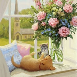 Lot de 4 serviettes en papier découpage collage 33 cm CHIOT CHATON ROSE A 130 EC