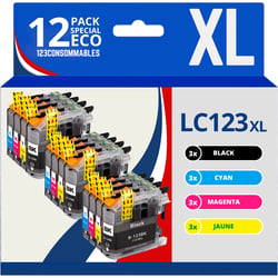 123CONSOMMABLES - LC123 - Cartouches Compatibles avec Brother LC123XL pour Imprimante DCP-J132W J152W J172W J552DW J752DW J4110DW MFC-J245 J6520DW J6720DW (3 Noir / 3 Cyan / 3 Magenta / 3 Jaune) - 123CONSOMMABLES