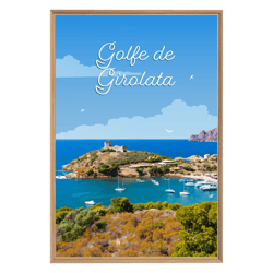 Tableau mural encadré illustration Girolata 65x97 cm