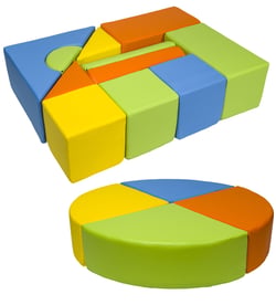 Set de 15 blocs en mousse pour le jeu jaune, vert, orange - Velinda