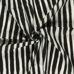 Tissu Viscose Coton aspect Lin rayures Noir sur fond Blanc cassé