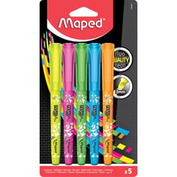 Surligneurs - 5 couleurs fluos - Jaune, rose, vert, bleu, orange - Pointe biseautée - Maped