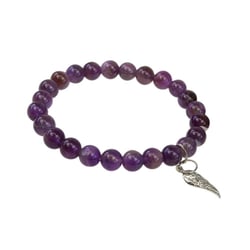 Bracelet Améthyste Perles rondes 8 mm et Breloque Aile d'ange - Omsaé