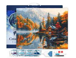 Diamond Painting Broderie Diamant Figured’Art 40x50cm toile tendue sur châssis en bois - diamants carrés - Cabane au bord du Lac en Automne