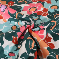 Tissu Coton Satiné Fleurs oversize abstraites sur fond Vert profond