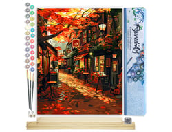 Peinture par Numéro Figured'Art - Rue du café en Automne - Kit de Loisir Créatif DIY Numéro d'Art Complet - 40x50cm toile roulée + châssis en bois à monter