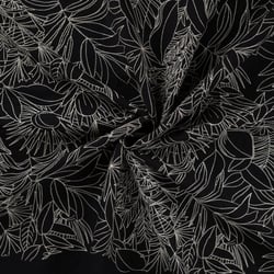 Tissu Coton brodé imprimé Floral sur fond Noir