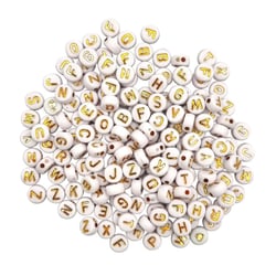 MégaCréa DIY - Perles lettres pour enfant - blanc et or 0,7 x 0,3 cm 40 g