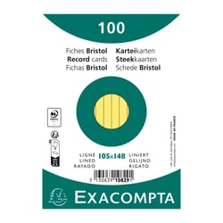 Paquet 100 fiches sous film - bristol ligné non perforé 105x148mm - Jaune - x 20 - Exacompta